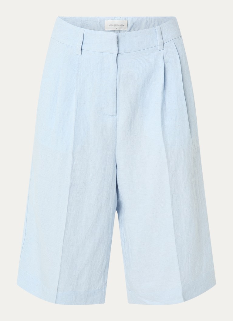 MSCH Copenhagen Dames MSCHGraciela high waist wide fit korte broek in linnenblend in de kleur Lichtblauw, maat: XS