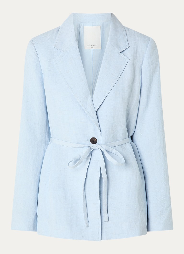 MSCH Copenhagen Dames MSCHGraciela blazer in linnenblend met strikceintuur in de kleur Lichtblauw, maat: M/L