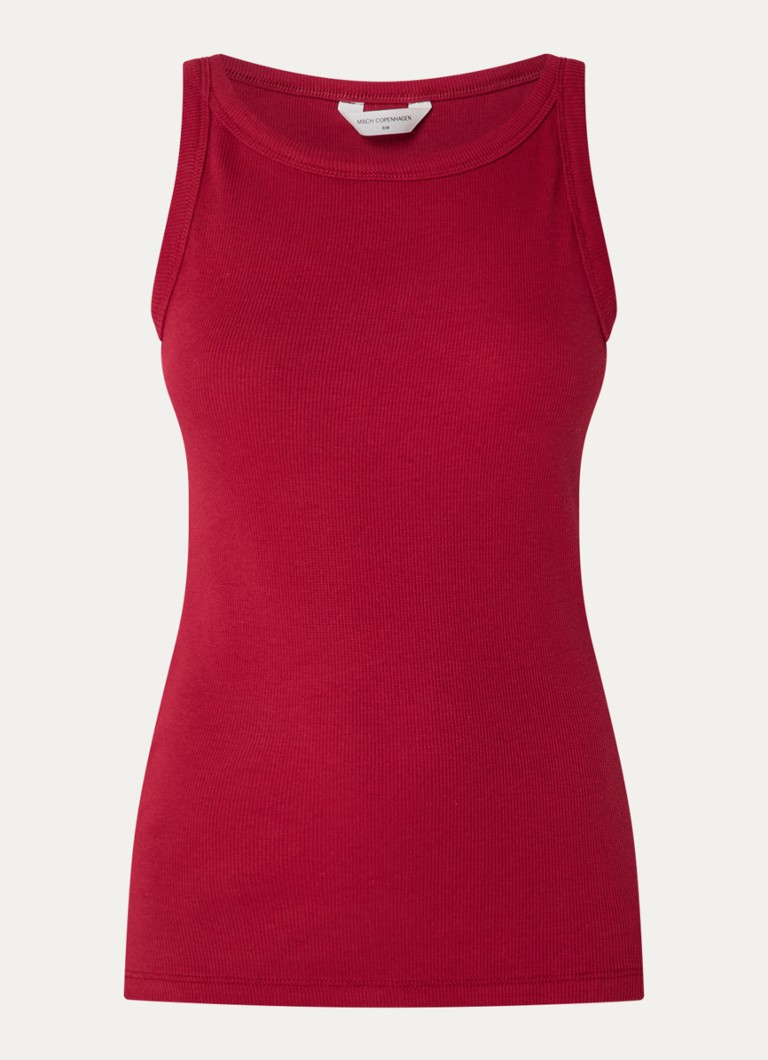 MSCH Copenhagen Dames Rasmia tanktop met ribstructuur in de kleur Bordeauxrood, maat: L/XL