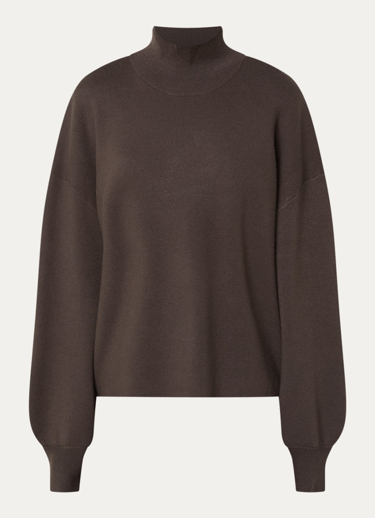 MSCH Copenhagen Dames MSCHMercy fijngebreide pullover met opstaande kraag in de kleur Bruin, maat: L/XL
