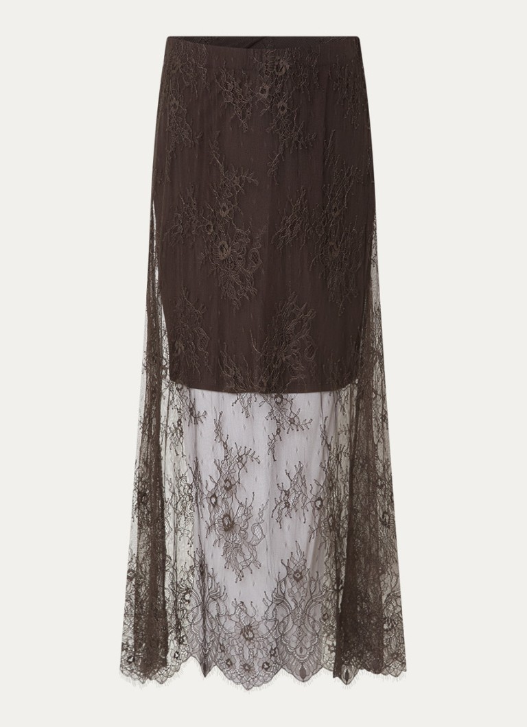 MSCH Copenhagen Dames MSCHDusty semi-transparante maxi rok van kant in de kleur Bruin, maat: L