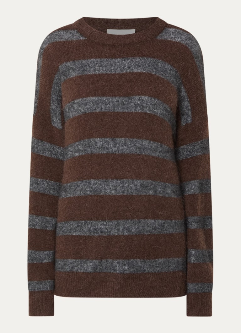MSCH Copenhagen Dames MSCHFestina fijngebreide trui in alpaca wolblend met streepprint in de kleur Bruin, maat: S/M