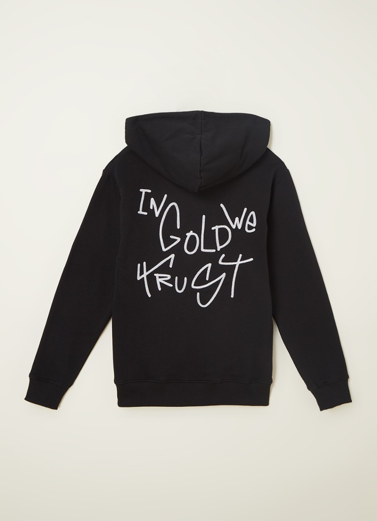 We Trust Hoodie Zwart Gold Trui Hoodie Zwart In Gold We Trust Trui