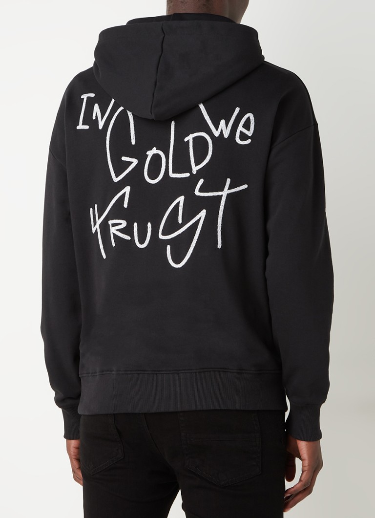 In Gold We Trust Hoodie met front en backprint van biologisch katoen • Zwart • de Bijenkorf