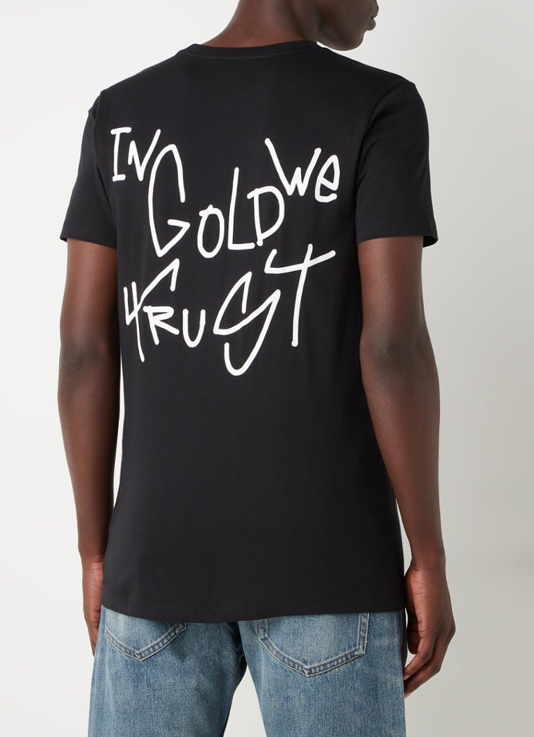 artikel Riskant fluweel In Gold We Trust T-shirt met front- en backprint van biologisch katoen •  Zwart • de Bijenkorf