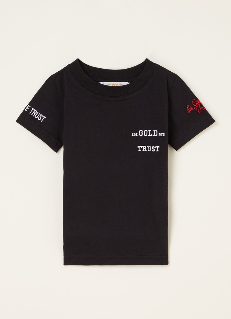 In Gold We Trust - T-shirt van biologisch katoen met logoborduring  - Zwart