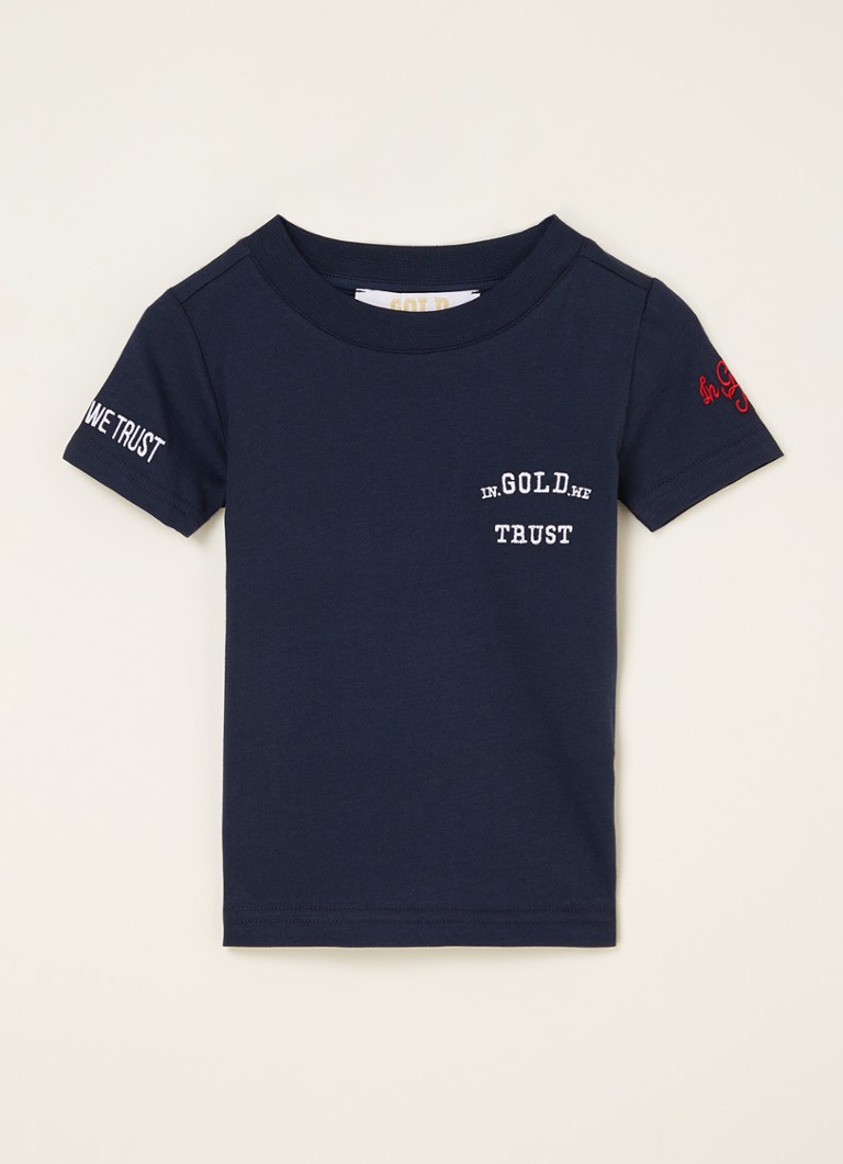 In Gold We Trust - T-shirt van biologisch katoen met logoborduring  - Donkerblauw