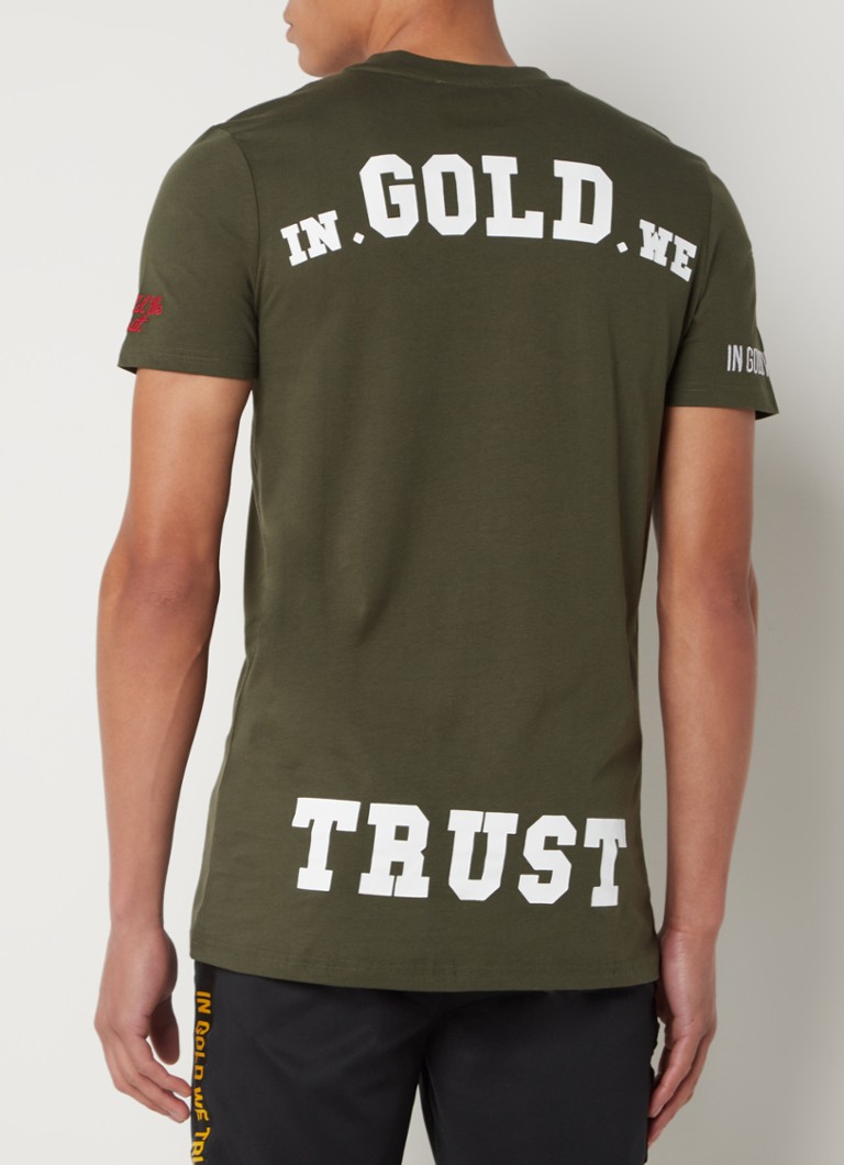 Zeeziekte plastic Altijd In Gold We Trust The Pusha T-shirt van biologisch katoen met backprint •  Bronsgroen • de Bijenkorf