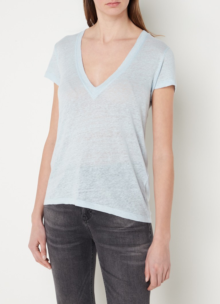 Iro Rodeo IRO Rodeo T-shirt van linnen met V-hals • Lichtblauw • de Bijenkorf