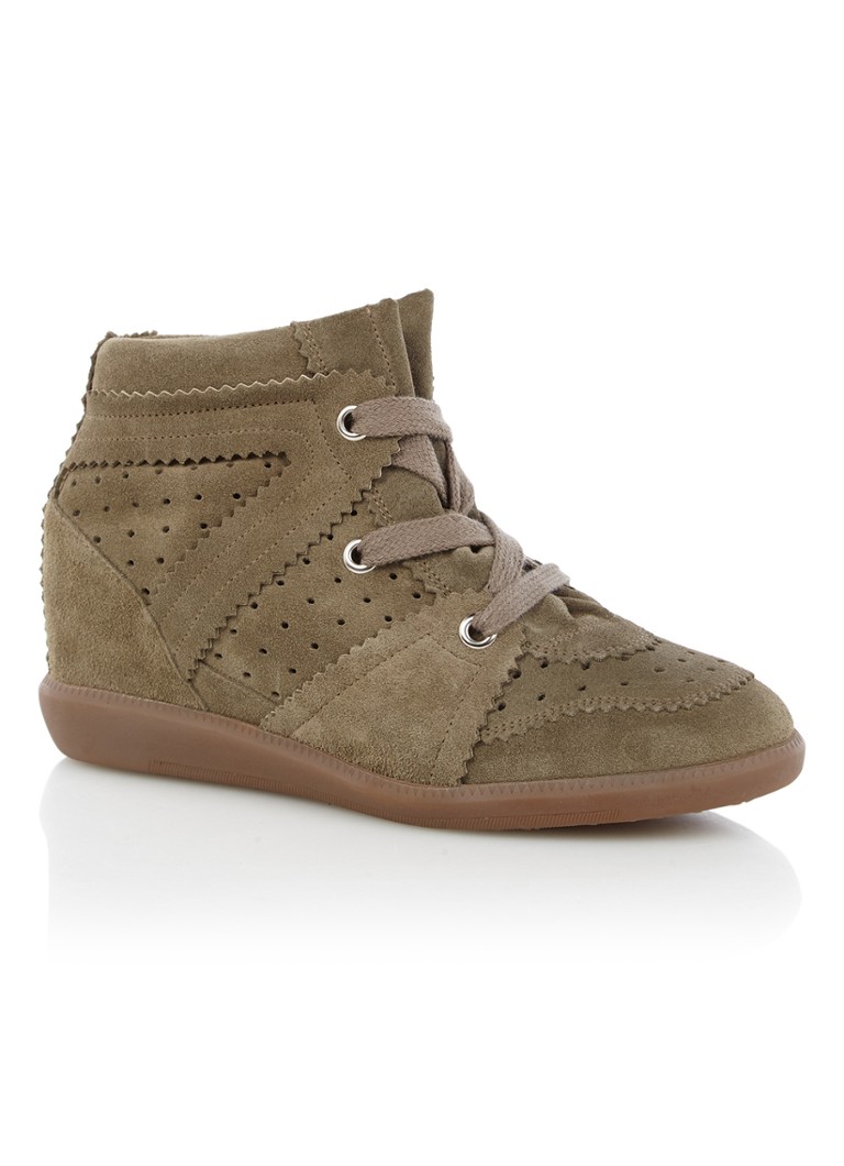 Krijt Vier naald Isabel Marant Bobby sneakerwedge van kalfssuède • Khaki • de Bijenkorf