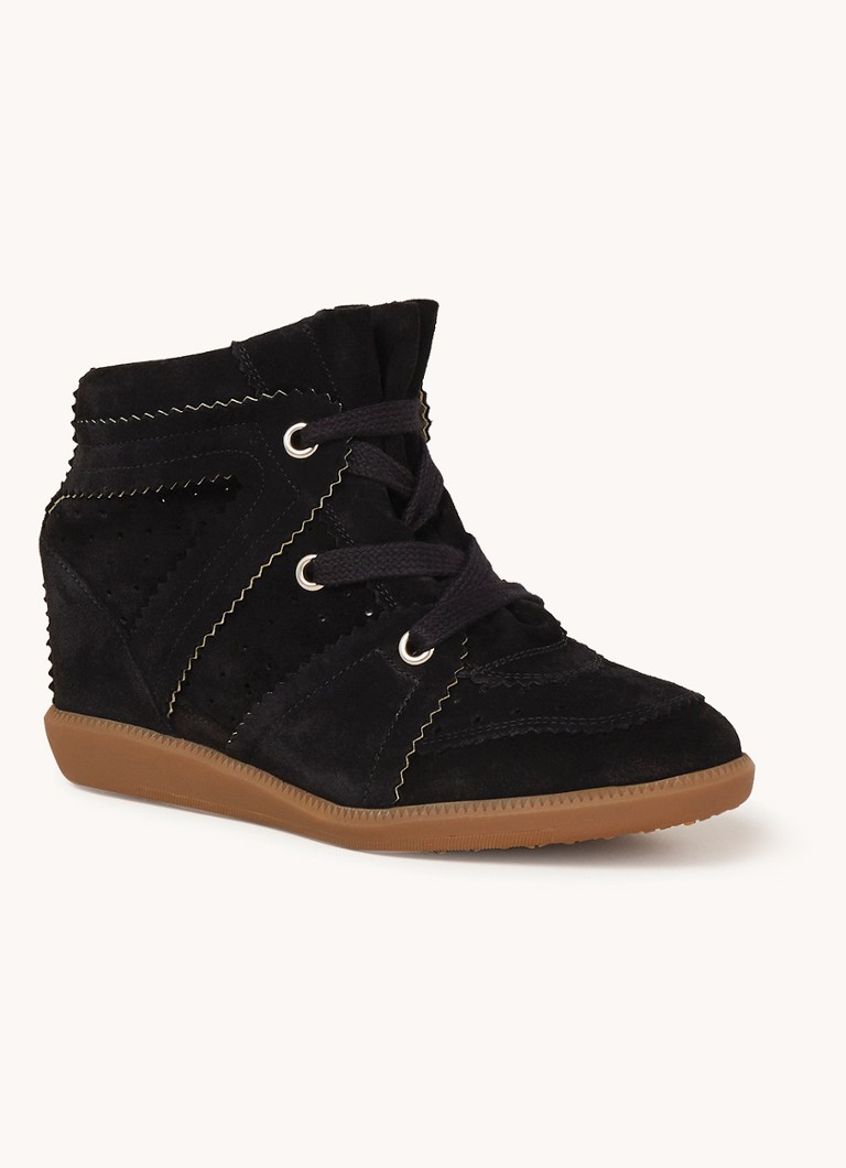 Isabel Marant Bobby sneakerwedge van kalfssuède • Zwart Bijenkorf