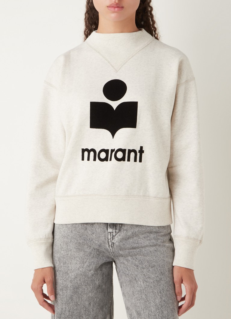 Isabel Marant sweater met flock logoprint en kraag • Gebroken wit de Bijenkorf