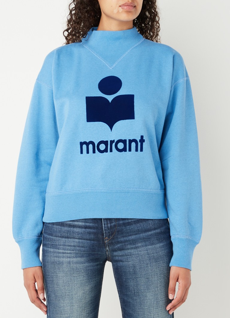 marmeren Hangen Bully Isabel Marant Moby sweater met flock logoprint en opstaande kraag • Blauw •  de Bijenkorf
