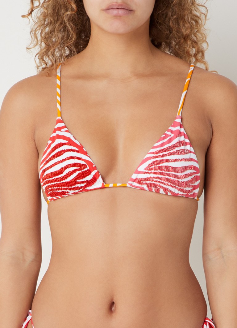 It's Now Cool - Triangel bikinitop met zebraprint en kralendecoratie - Rood