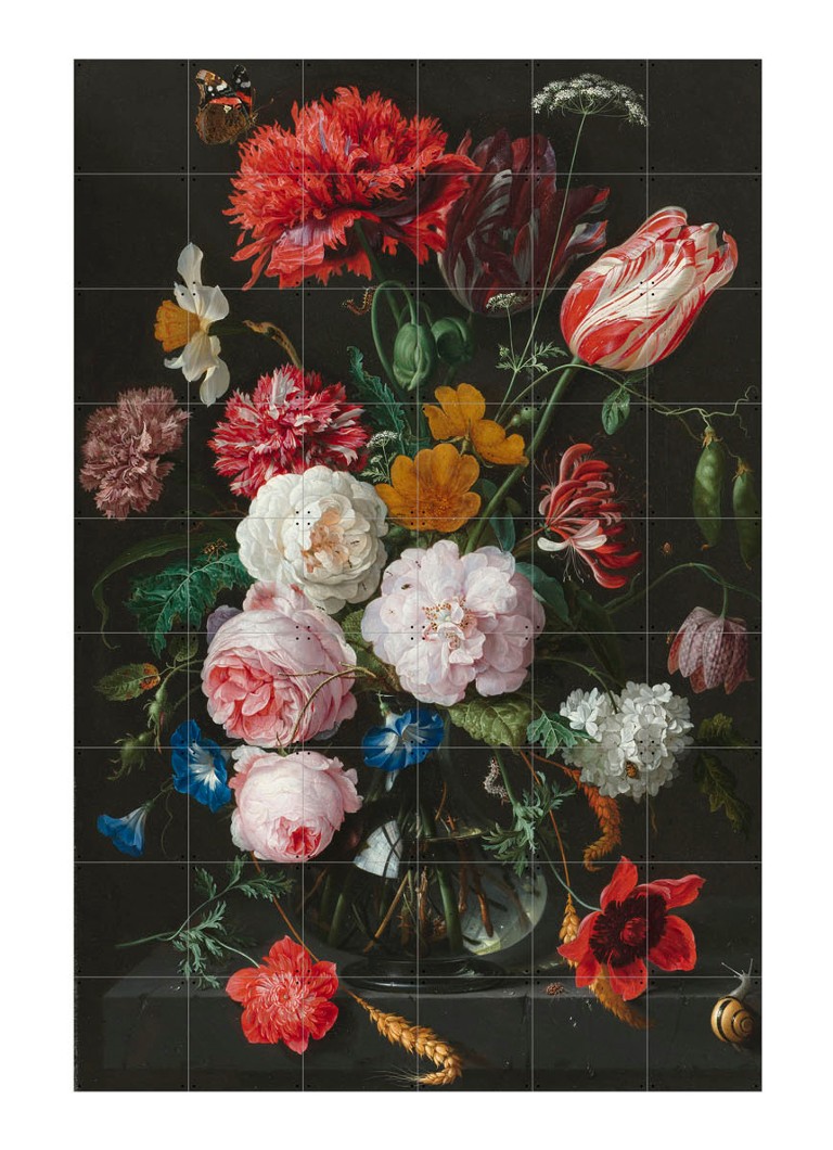 IXXI - Rijksmuseum Still life with flowers in a glass vase wanddecoratie - Zwart
