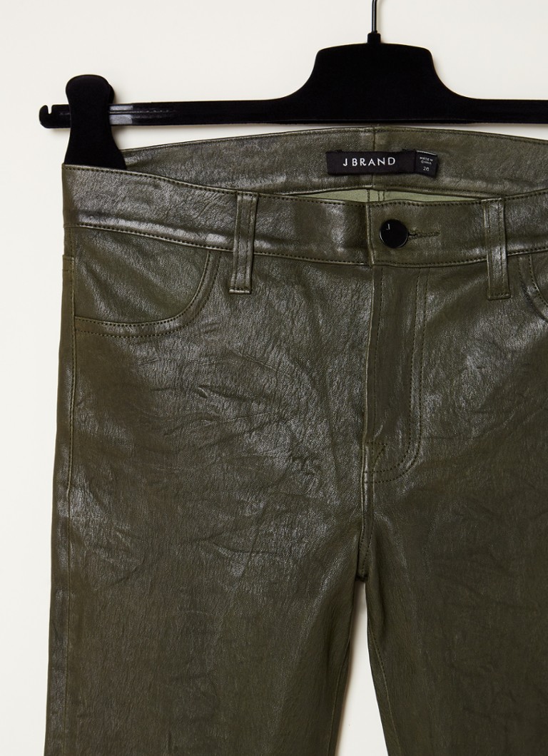 politicus regenval Mart J Brand Vintage mid waist skinny fit cropped broek van lamsleer met  ritsdetails - maat W28 • Donkergroen • de Bijenkorf