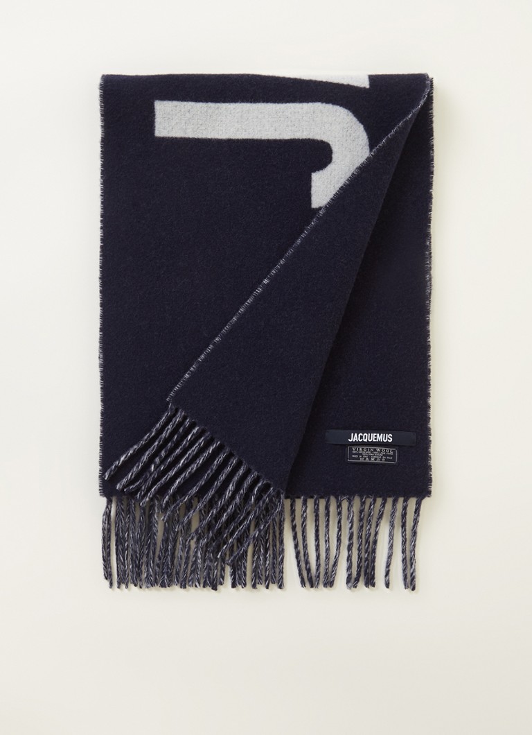 huichelarij bijeenkomst toetje Jacquemus L'Echarpe sjaal van wol met logoprint 180 x 35 cm • Donkerblauw •  de Bijenkorf