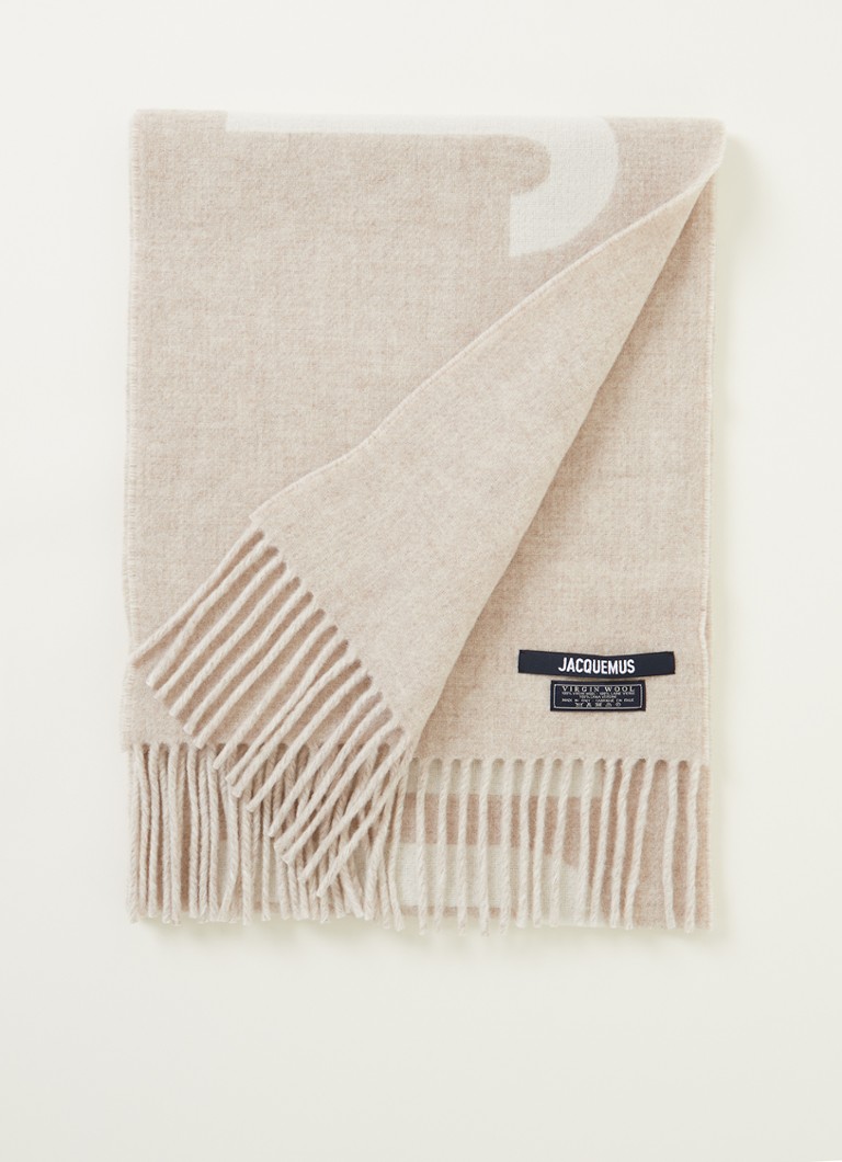 Jacquemus - L'Echarpe sjaal van wol met logoprint 180 x 35 cm - Beige