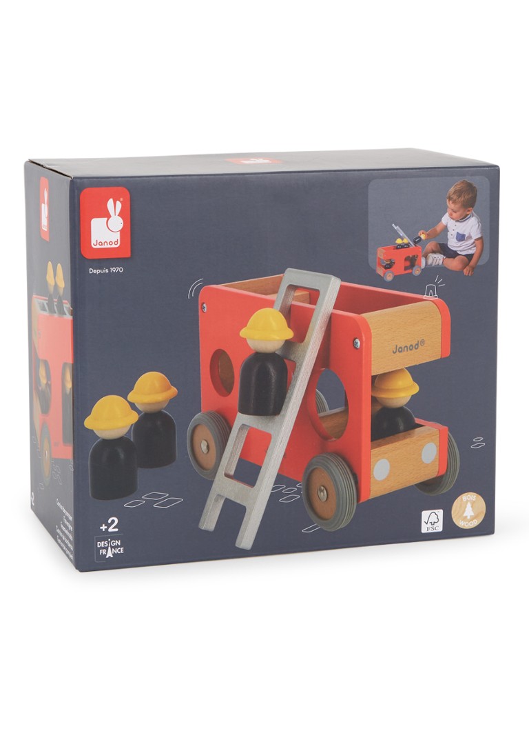 Janod - Bolid brandweerwagen van hout - Rood