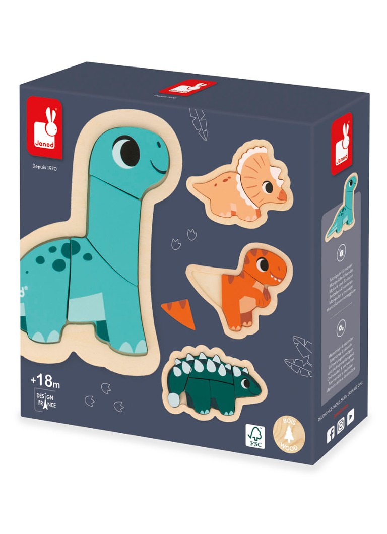 Janod - Dino 4 moeilijkheden puzzelset - Multicolor