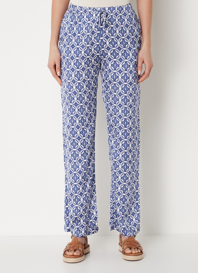 JcSophie Sophia straight fit pantalon van satijn met print â¢ Blauw â¢ de Bijenkorf