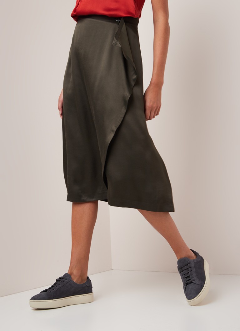 Jigsaw - Waterfall wikkelrok van satijn met knoopdetail - Donkerkhaki