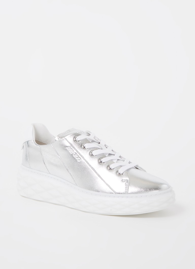 Jimmy Choo - Diamond Light Maxi sneaker van leer met metallic finish - Zilver
