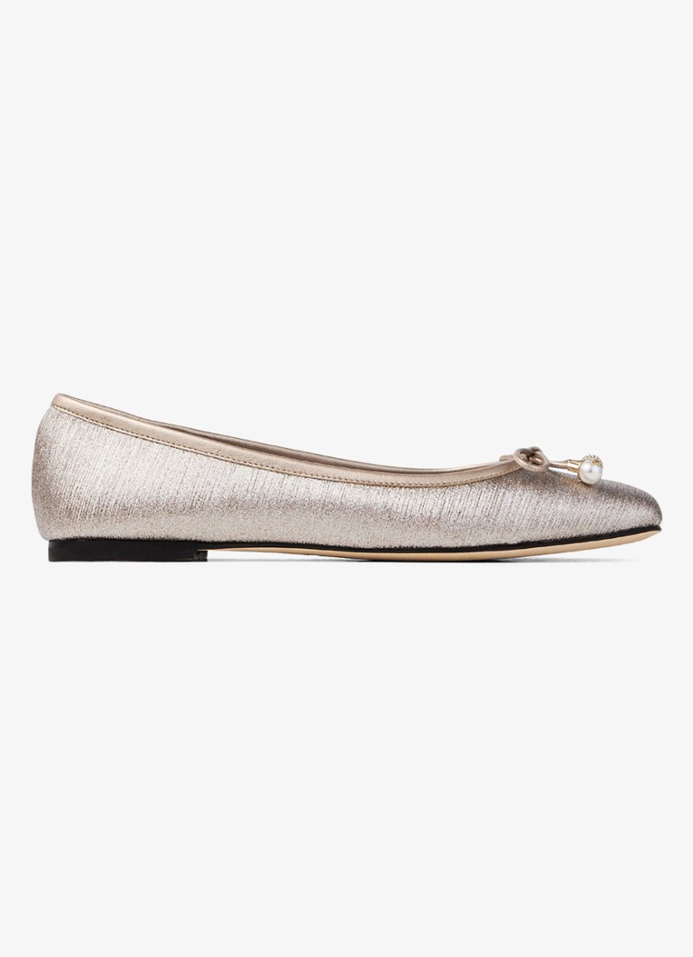 Jimmy Choo - Elme ballerina met glitter en lamsleren details - Taupe