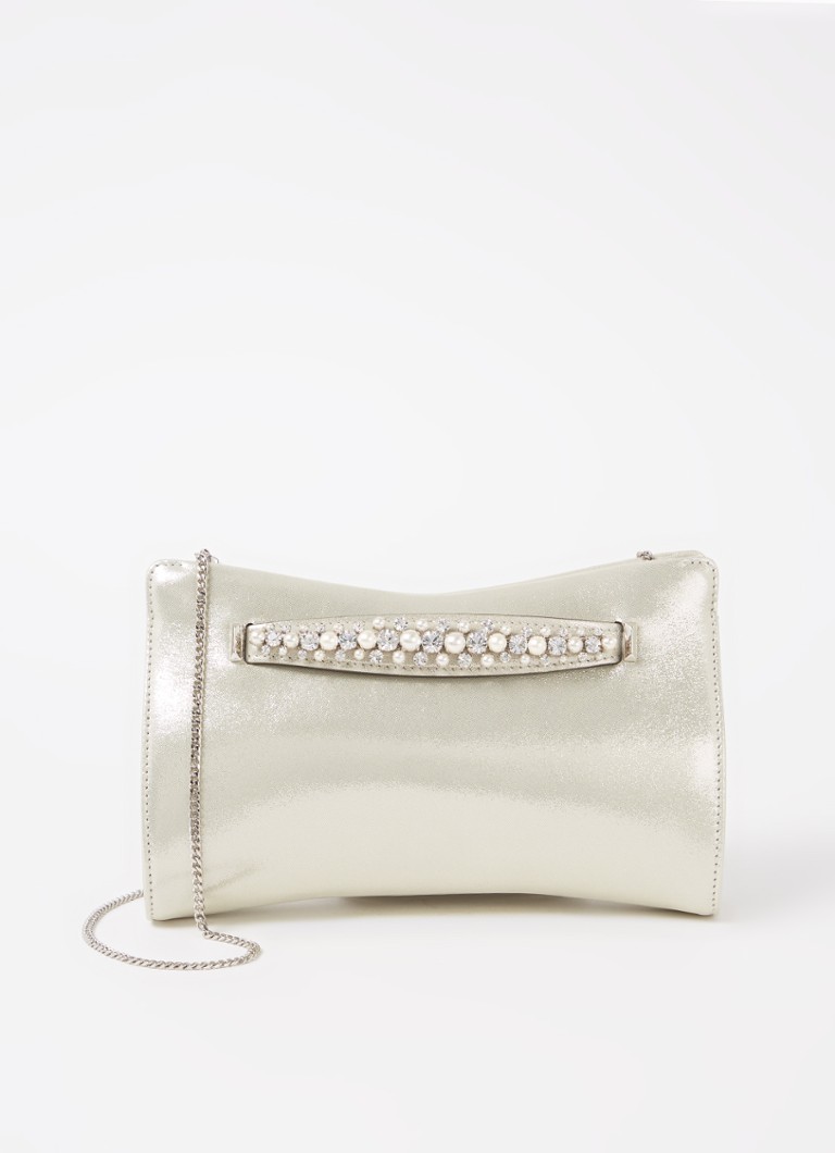 Jimmy Choo Venus clutch van suède met metallic finish • Ivoor • de