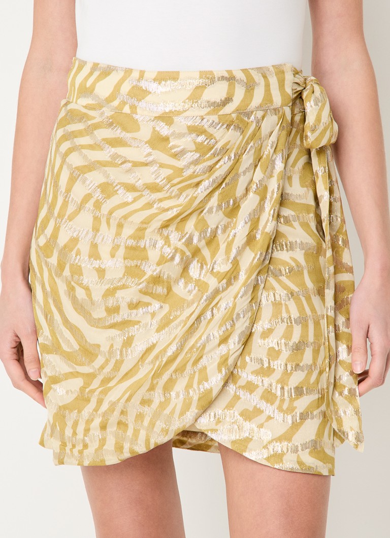 JOSH V - Cameo mini rok met jacquard dessin en lurex - Mosterd