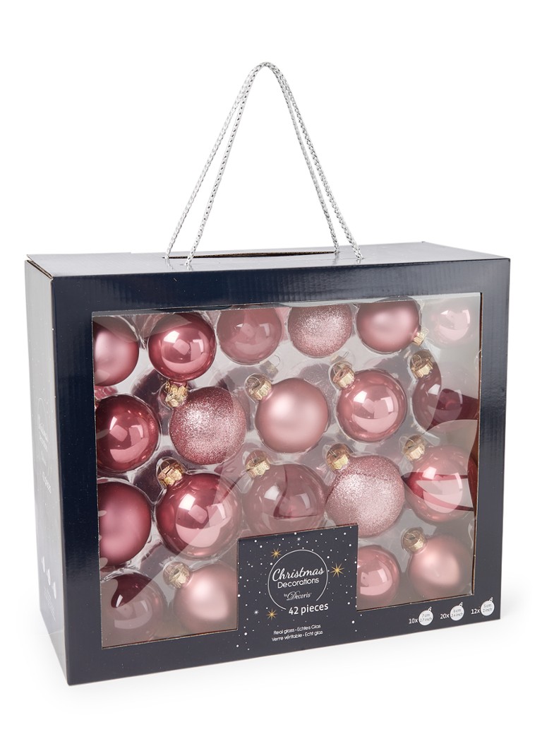 Kaemingk - Real Glass kerstballen set van 42 - Roze