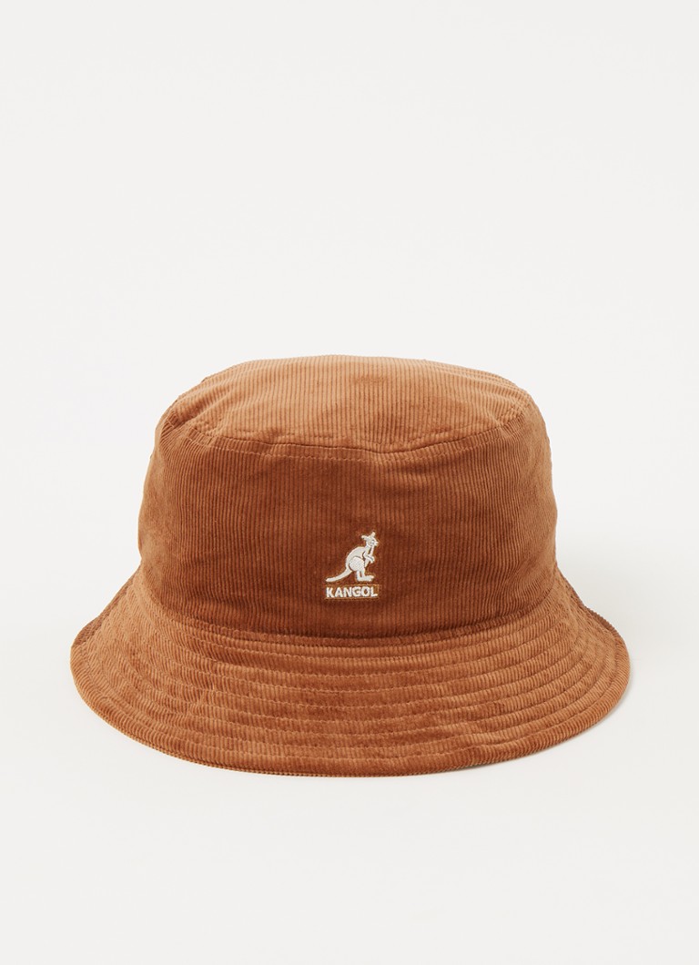 Kangol - Bucket hoed van corduroy met logoborduring - Cognac