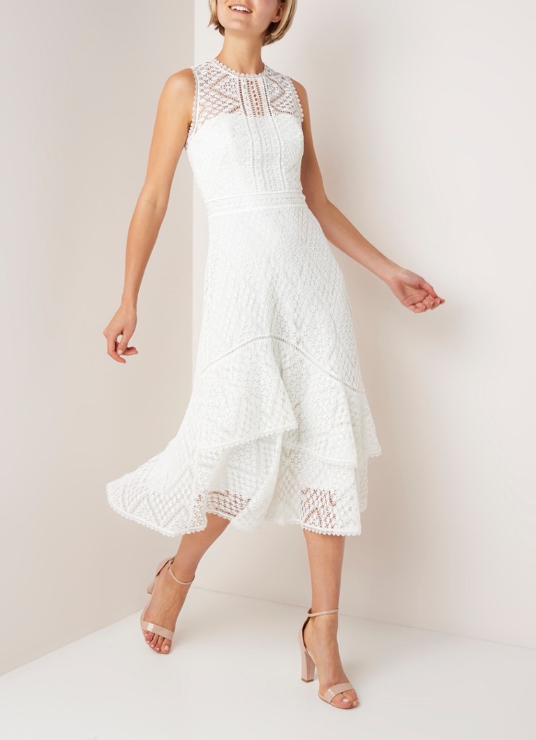 Nieuw Karen Millen Midi-jurk van guipure kant met volant • Wit • de XS-86