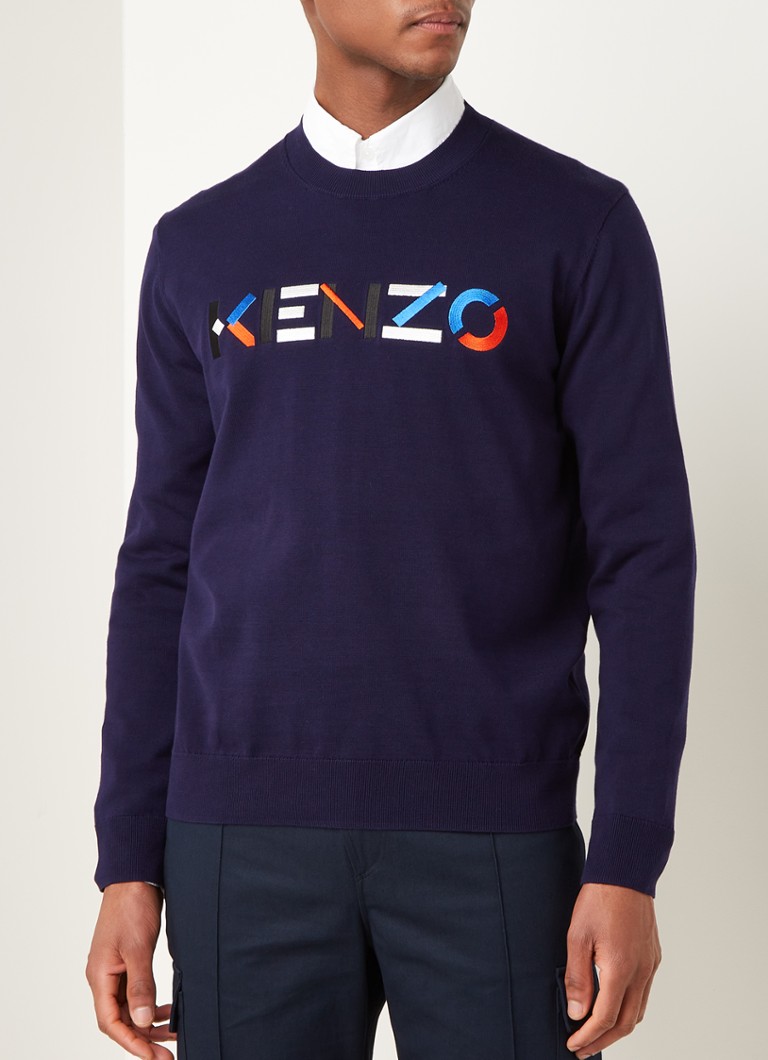 KENZO - Fijngebreide trui met logoborduring - Donkerblauw