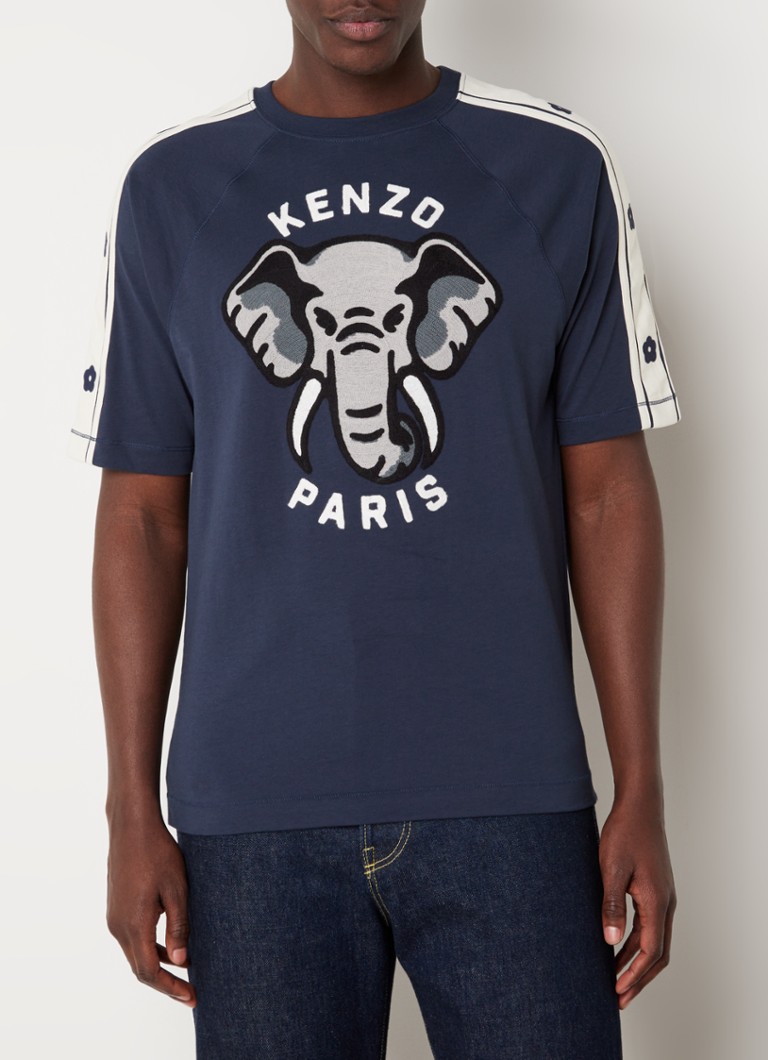 KENZO - Slim T-shirt met logoborduring - Donkerblauw