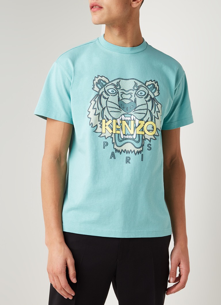 KENZO Tiger T-shirt logoprint Turquoise de Bijenkorf