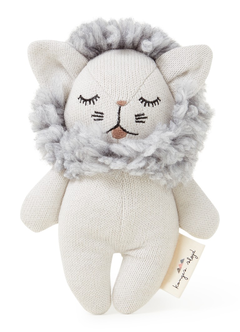 Konges Sløjd - Mini Lionknuffel rammelaar 16 cm - Lichtgrijs