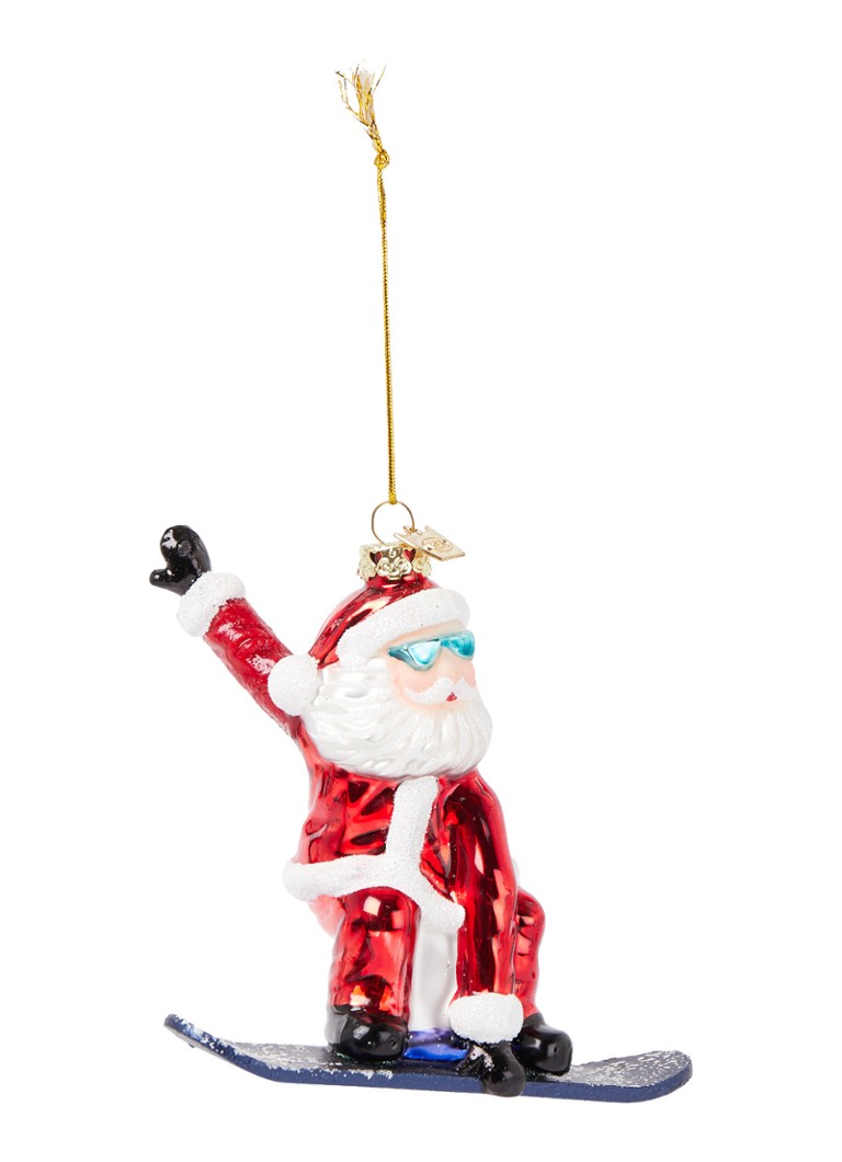 Kurt Adler - Snowboard Santa kersthanger 9,5 cm  - Rood