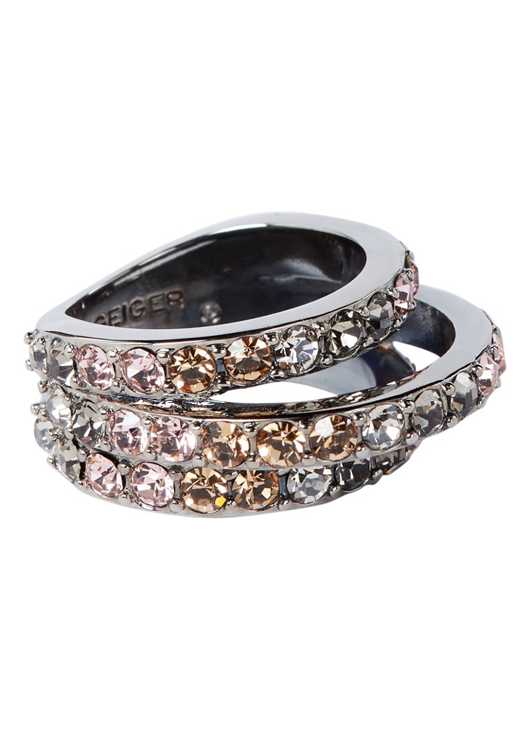 Kurt Geiger - Rainbow Triple ring met kristal - Zilver