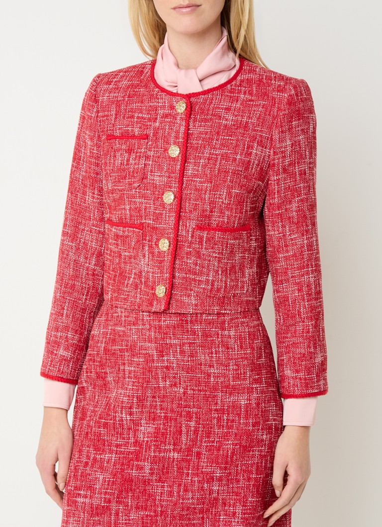 L.K.Bennett - Alexia blazer met tweed-look met borstzak  - Cranberryrood