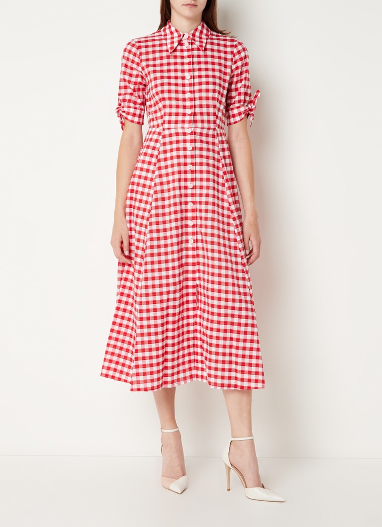 Dr Saffron midi blousejurk met ruitdessin en steekzakken