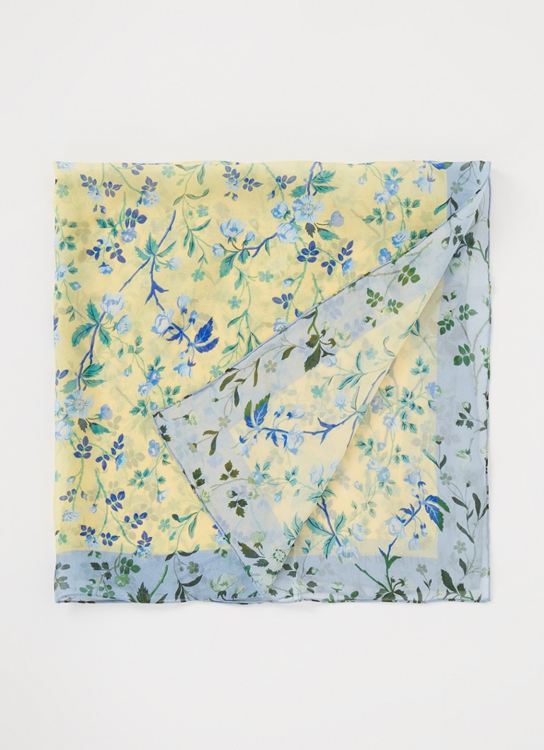 L.K.Bennett - Hannah sjaal van zijde met bloemenprint 85 x 85 cm - Lichtgeel