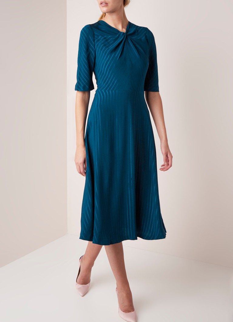 L.K.Bennett - Mariann midi-jurk met streepstructuur en glanzende finish - Turquoise
