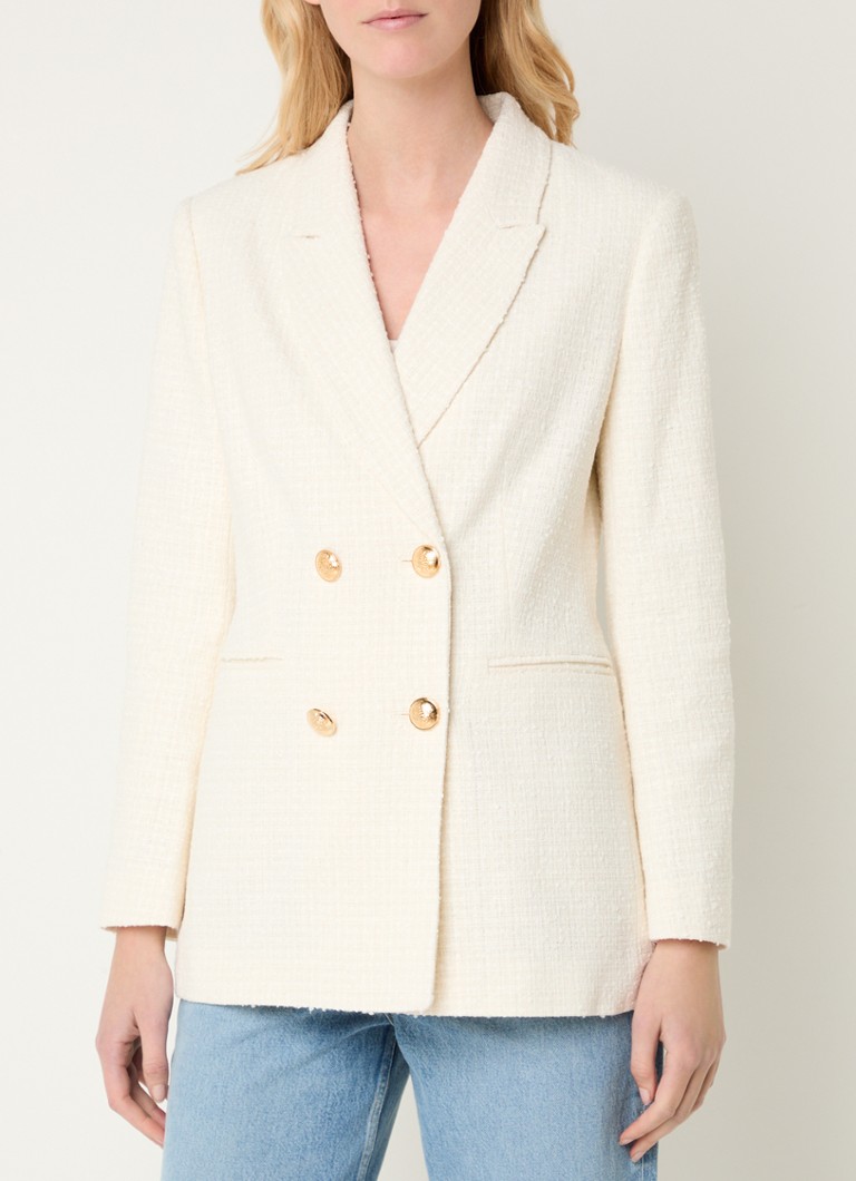 L.K.Bennett - Mariner double-breasted blazer met tweed-look - Creme