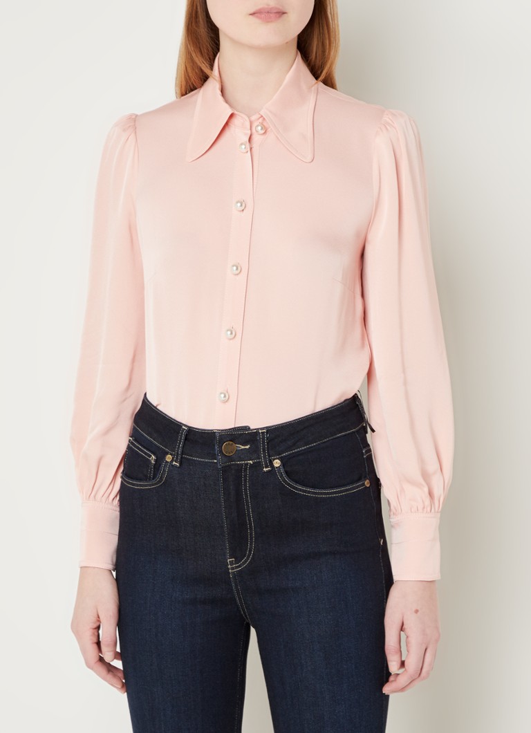 L.K.Bennett - Sonya blouse met pofmouw en sierknopen - Zalmroze