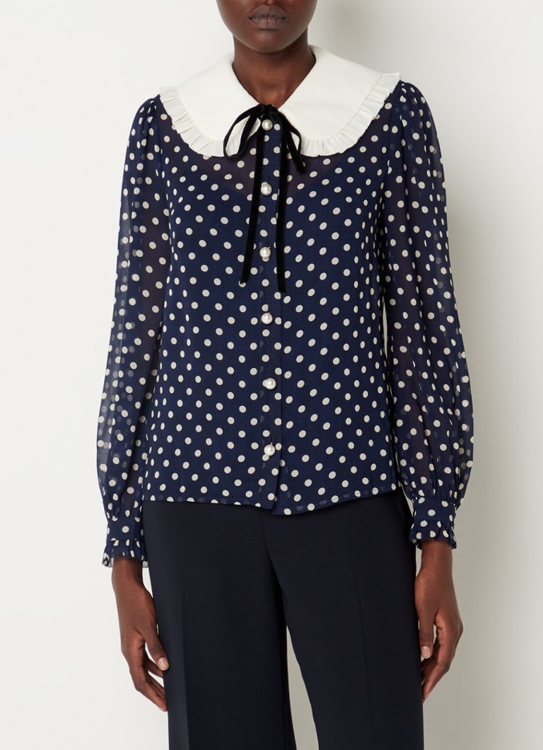 L.K.Bennett - Sophia blouse met stippenprint en volant  - Donkerblauw