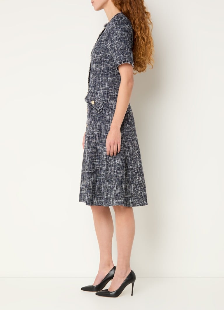 L.K.Bennett - Suzie midi blousejurk met tweed-look - Donkerblauw
