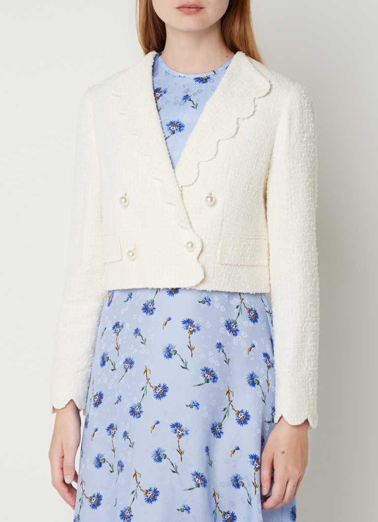 L.K.Bennett - Venice cropped blazer van bouclé met geschulpt detail - Creme