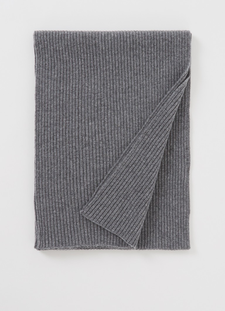 Lacoste - Ribgebreide sjaal van wol 180 x 35 cm - Grijsmele