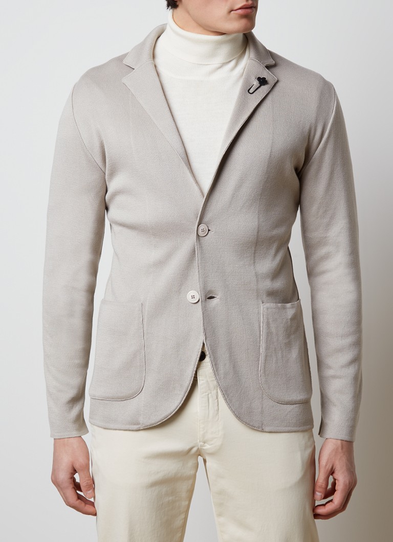 Lardini - Fijngebreide slim fit colbert met opgestikte zakken - Zand